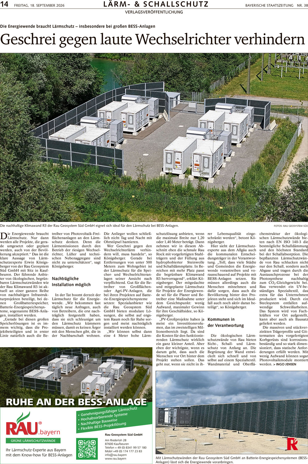 Fachbeitrag Lärmschutz für BESS-Anlagen – Bayerische Staatszeitung
